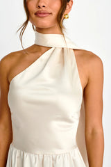 Gimme Love Open Back Flounce Mini Dress Oyster