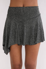 Vespera Asymmetric Hem Mini Skirt Silver Black