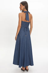 Riga Halterneck Maxi Dress Light Blue