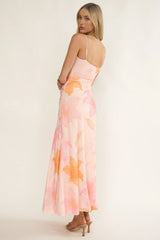 Azure Sun Drop Waist Split Maxi Dress Print Orange
