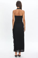 Lorely Halterneck Mesh Maxi Dress Black