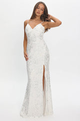 Anjelique Side Slit Maxi Dress Sequin White