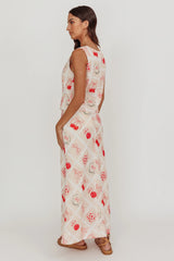 Flowering Romantic Print A-Line Maxi Skirt Beige