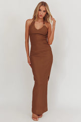 Always Ready Asymmetric Hem Halter Top Chocolate