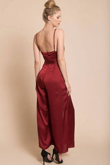 Ella Open Back Jumpsuit Burgundy