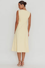 Passionate Flame Sleeveless A-line Midi Dress Beige