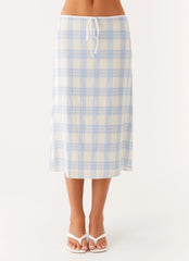 Esther Midi Skirt - Blue Check Seersucker
