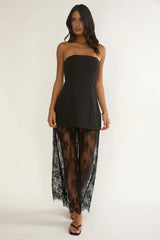 Talina Strapless Two-Piece Lace Skort Set Black