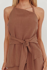 Eniola Asymmetric Neckline Halter Top Chocolate