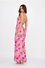 Teava Laced Waist Maxi Dress Flower Pink