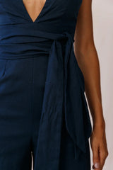 Dylan V-Neckline Wide Leg Jumpsuit Navy