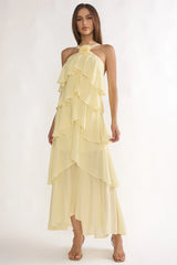 Darylyn Tiered Ruffle Rosette Maxi Dress Yellow