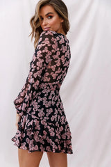 Kerry Layered Balloon Sleeve Dress Black/Pink