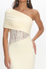Mallorca Asymmetric Neckline Lace Maxi Dress Butter
