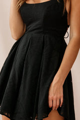 Hattie Pleated Lace-Up Back Dress Black