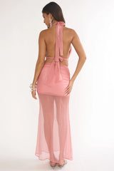 Jazmin Sheer Hem Maxi Skirt Peach