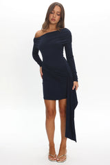 Afroditi Side Sash Draped Mini Dress Navy