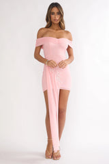 Dahlisse Off-Shoulder Sash Mini Dress Blush