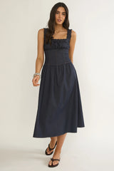 Idyllic Gathered Bust Midi Dress Indigo