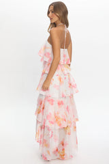 Darylyn Tiered Ruffle Maxi Dress Floral Pink