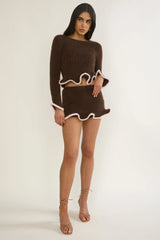 Pailin Lettuce Edge Knit Top Brown