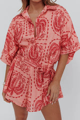 Daytona Beach Button-Up Romper Print Peach