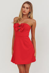 All For You Bow Strapless Mini Dress Red