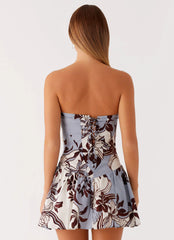 Larnie Linen Mini Dress - Bluewood Blossom