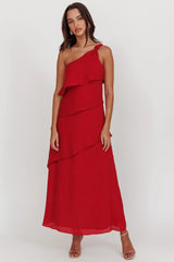 Delwyn One-Shoulder Maxi Dress Red