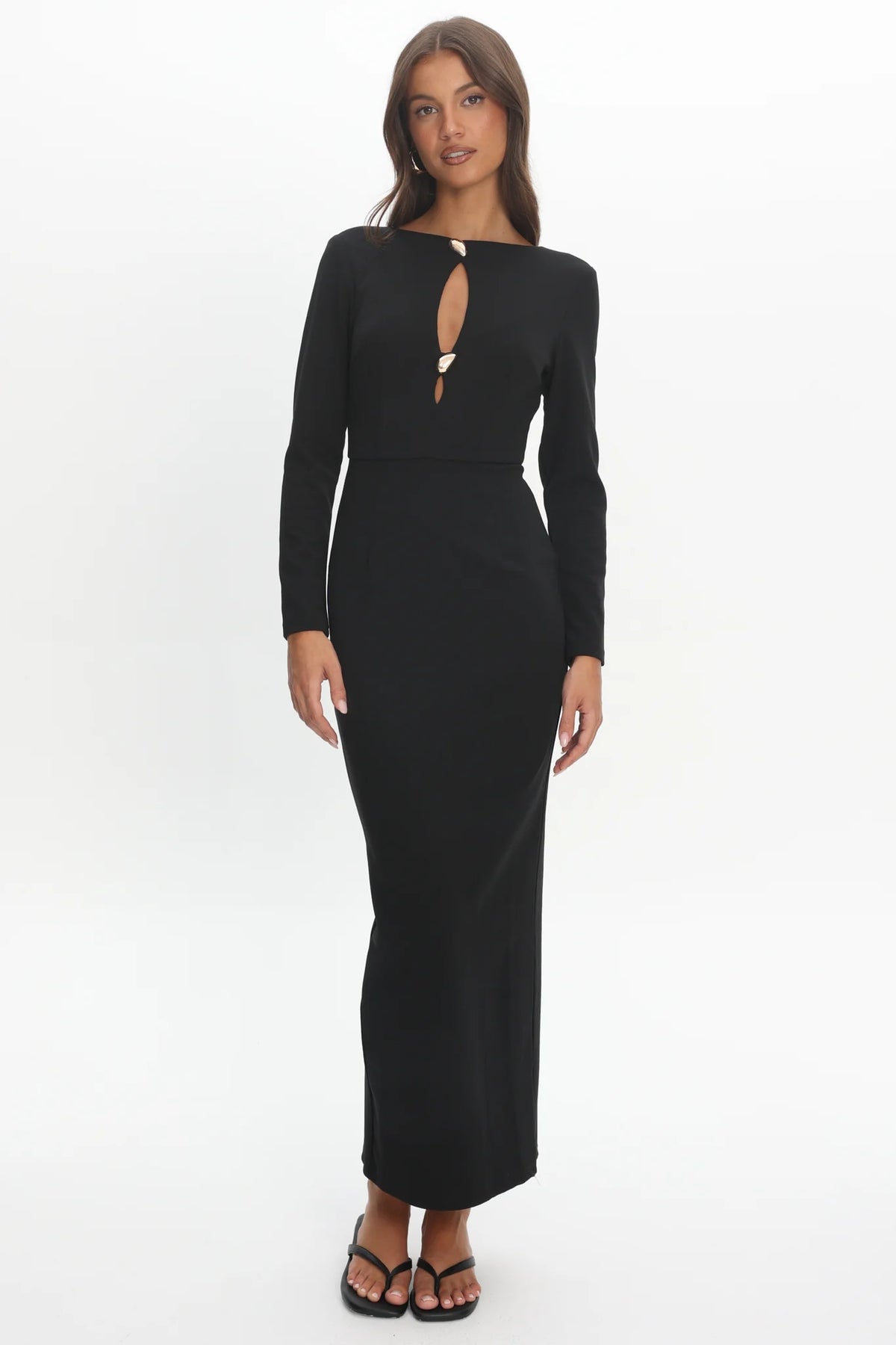 Zoa Keyhole Long Sleeve Maxi Dress Black