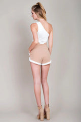 Noelle Asymmetrical Party Romper White / Beige
