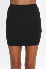 Odetta Ribbed Knit Mini Skirt Black