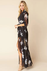 Laila Sexy Summer Maxi Dress Black Floral