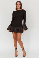 Promise Bubble Hem Open Back Mini Dress Black