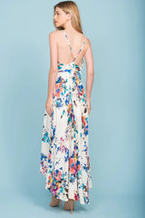 Sloan Hi Low Floral Print Midi Dress White