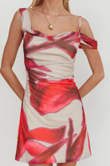 Riders Asymmetric Neckline Mini Dress Print Beige