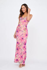 Teava Laced Waist Maxi Dress Flower Pink