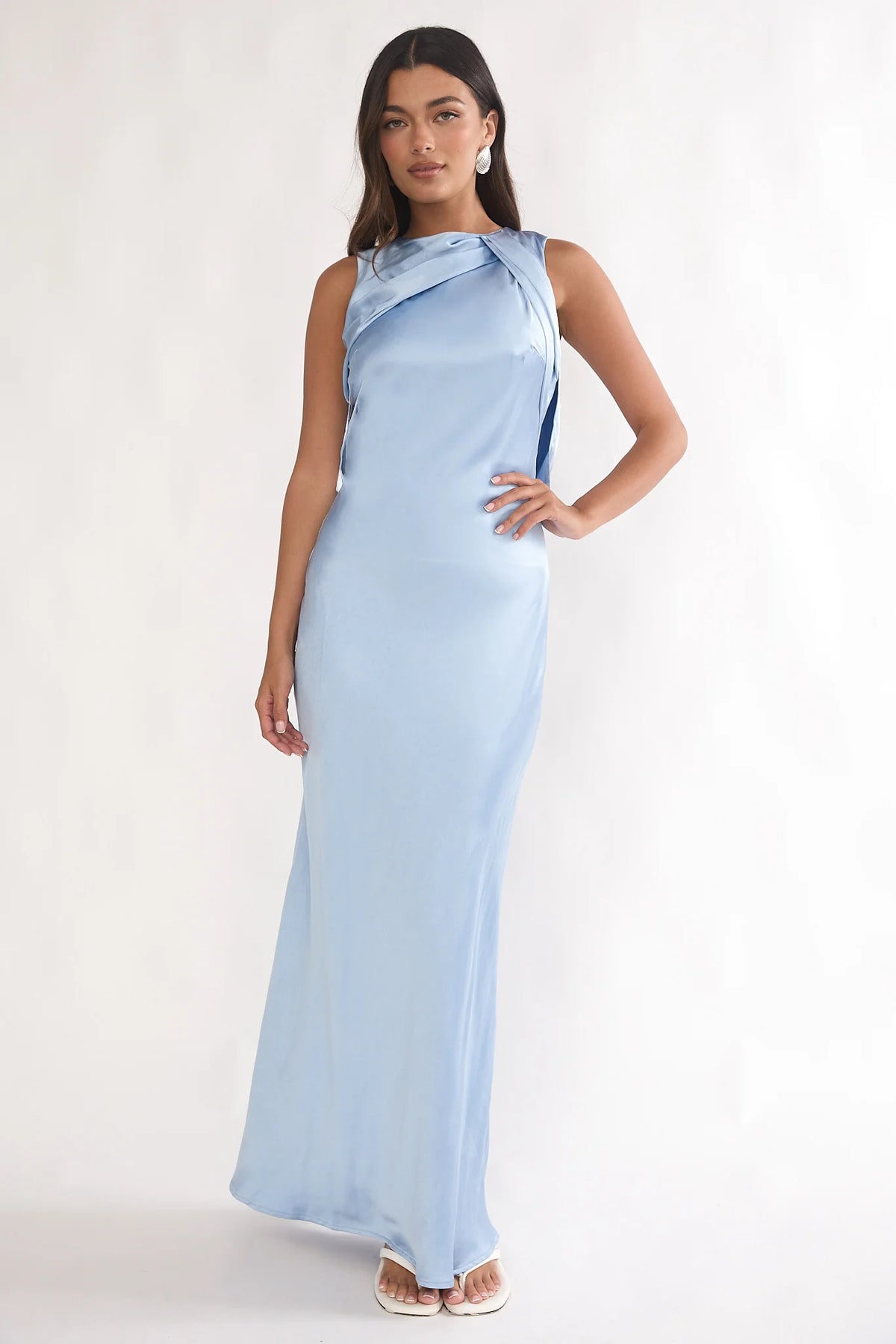 Levinia Draped Back Maxi Dress Blue