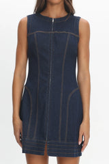 She's From Texas Zipper Front Mini Dress Indigo