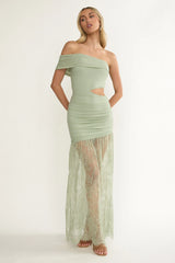 Gala Cut-Out Waist Lace Maxi Dress Sage