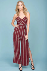Kallie Striped Jumpsuit Wine