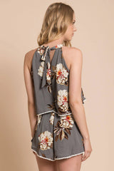 Talia Fancy Floral Romper Grey
