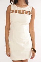 Your Knowing Cut-Out Bead Neckline Mini Dress Cream