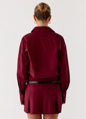 Rio Pleated Shirt Mini Dress - Maroon