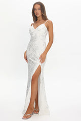 Anjelique Side Slit Maxi Dress Sequin White