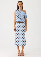 Stick Around Top - Blue Mocha Dot