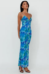 Marrakesh Gathered Bust Maxi Dress Print Blue