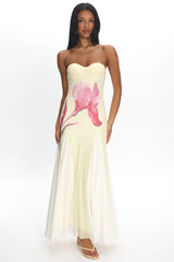 All Mine Godet Hem Maxi Dress Flower Lemon