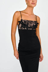 Misha Embellished Bust Midi Dress Black
