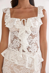 Kelina Ruffle Trim Lace Top White